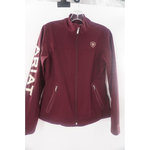 ARIAT Tek Softshell Fleece Lined Jacket Full Zip Wind Water Resistant Burgundy M - Picture 8 of 14